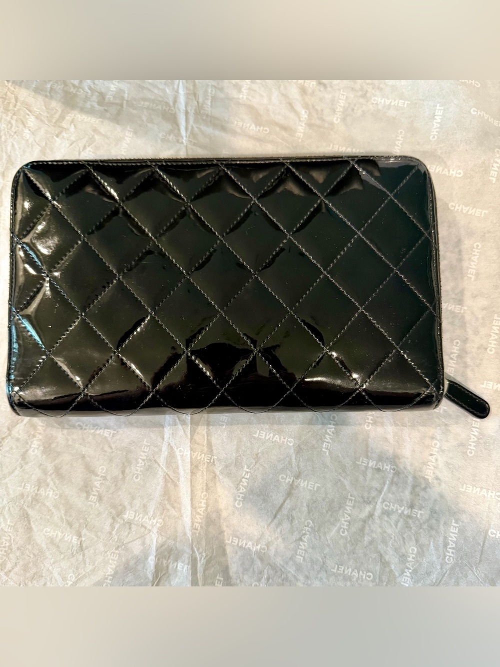 CHANEL Black Quilted Patent Zip-Around Organizer Wallet - Picture 5 of 11